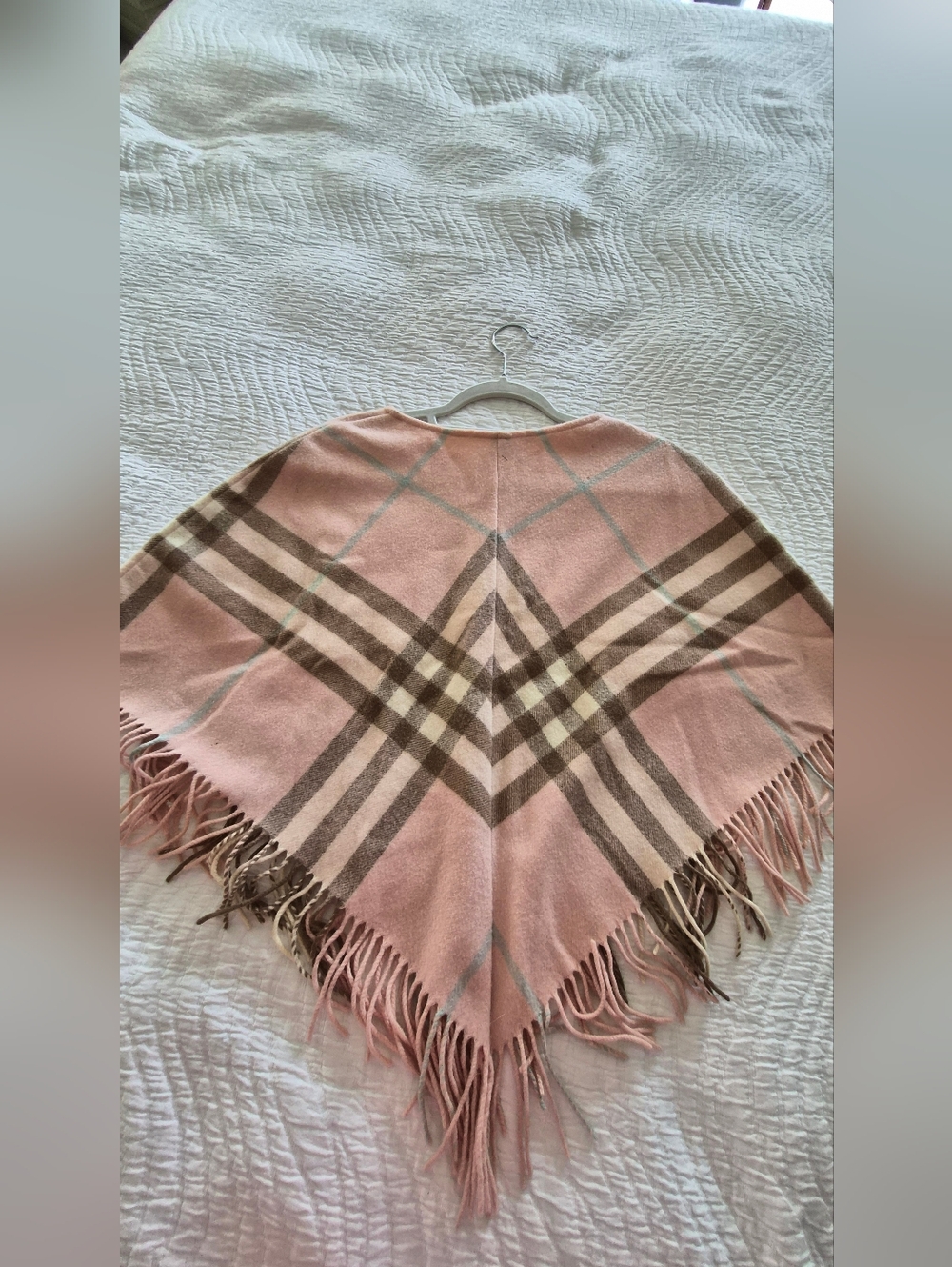 Burberry Pink Check Wool & Cashmere Fringe Poncho From 2000s